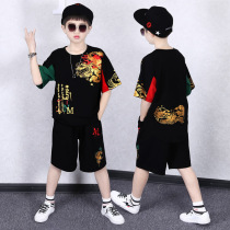 Childrens clothes boys summer clothing suit Kim Long new summer 2022 printed Korean version Loose Street Dance Sports Boy Tide