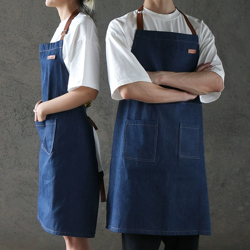 Джинсовый японский модный фартук для работы для влюбленных, чай с молоком подходит для мужчин и женщин