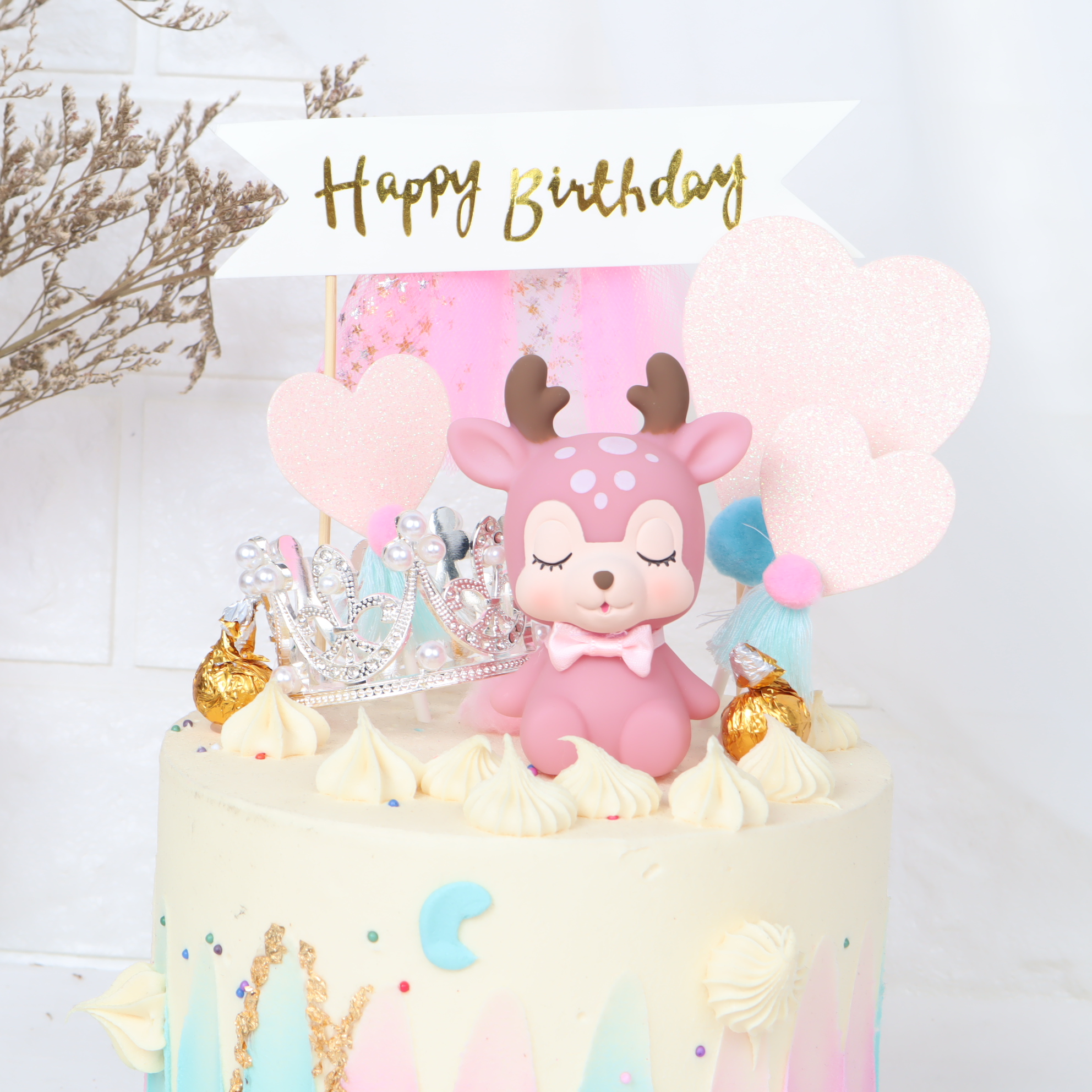 Cute girly series cake dreamy shy sika deer deer cake baking decoration theme party decoration