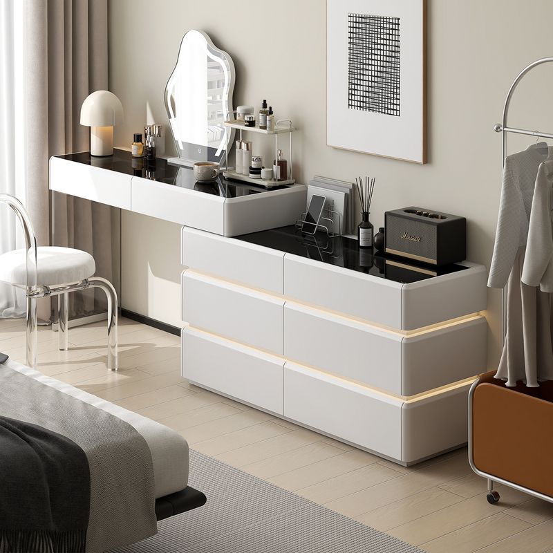 Stephanie's Minimalist Bedroom Bedside Multifunctional Solid Wood Extendable Drawer Cabinet and Dressing Table Integrated Makeup Desk