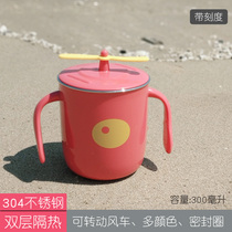 304 stainless steel baby cup Childrens drinking cup mouth cup Household anti-drop cup Kindergarten with cover handy cup