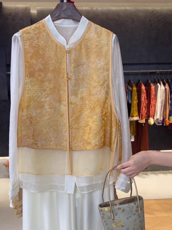 2026 Summer New Style New Chinese Style Sleeveless Vest Lightweight Shimmering Brocade Waistcoat