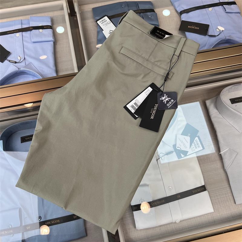 [Four-Way Stretch] Youngor Men's Casual Pants, Solid Color Cotton Stretch Texture, Slim Fit, Washed Long Pants 370404Swy