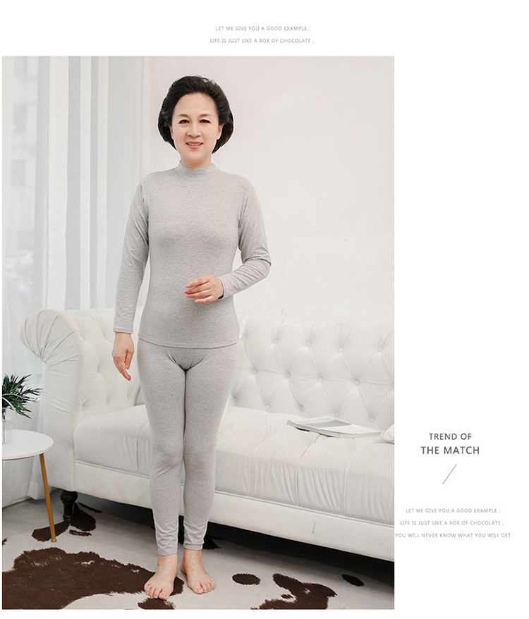 Mẹ bộ đồ lót nhiệt nữ trung và già tuổi kích thước mỏng phần cao cổ áo cotton cũ áo len cotton mùa thu quần dài đồ lót nữ