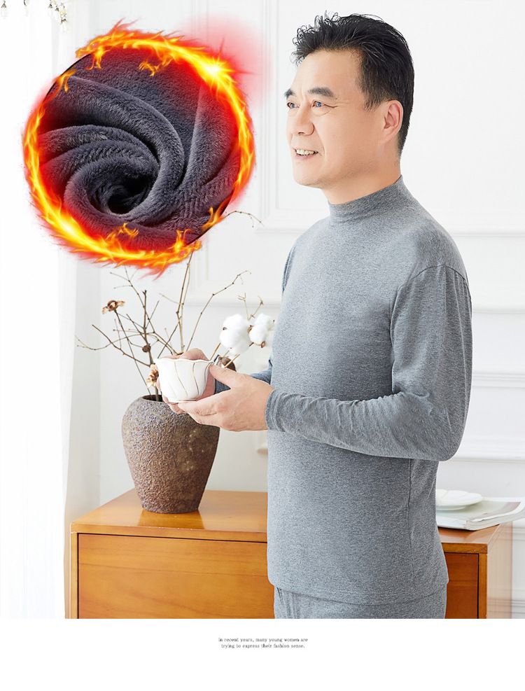 Quần cotton đơn nam cộng với nhung dày đồ lót nhiệt cao nửa cổ cao quần áo mùa thu lót áo len cotton trung niên ao giu nhiet nu