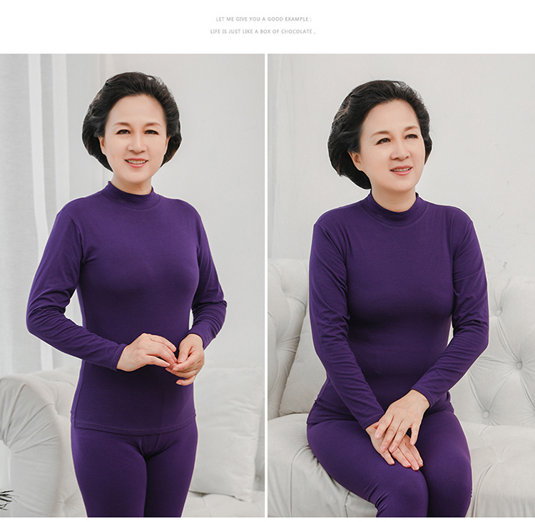 Mẹ bộ đồ lót nhiệt nữ trung và già tuổi kích thước mỏng phần cao cổ áo cotton cũ áo len cotton mùa thu quần dài đồ lót nữ