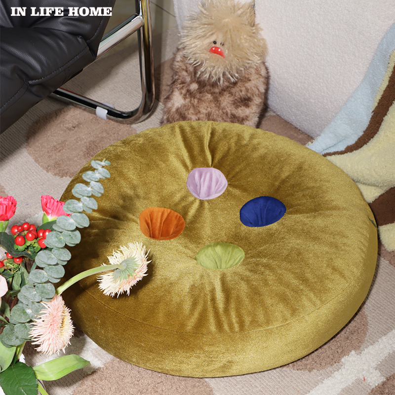 Inlifehome Cushion Floor Cushion Round Thickened Vintage Carpet Bay Window Cushion Floor Mat Living Room Lazy Seat Cushion