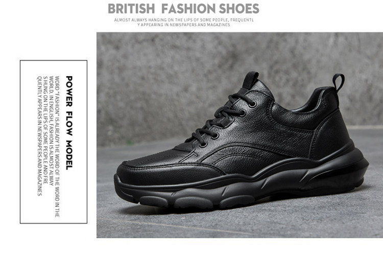 外贸男牛皮鞋黑色皮面防水运动鞋真皮厚底老爹鞋断码清仓休闲男鞋详情11