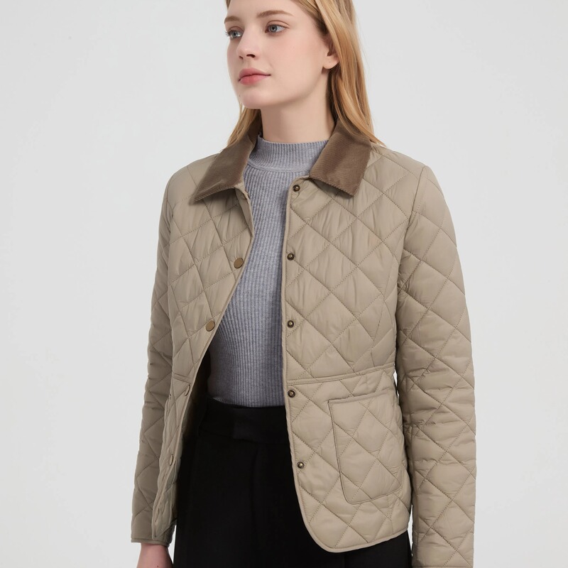 Barn Color-Blocked Corduroy British Old Money Style Quilted Lightweight Cotton Jacket 2025 Autumn and Winter Women's Clothing