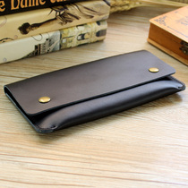 Women's cowhide long wallet men's leather wallet retro simple thin buckle clutch mobile phone card bag