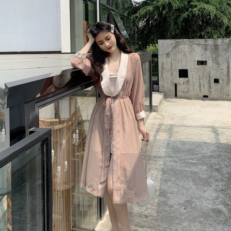 VK旗艦店 韓系復古雪紡優雅波點緞面長袖洋裝