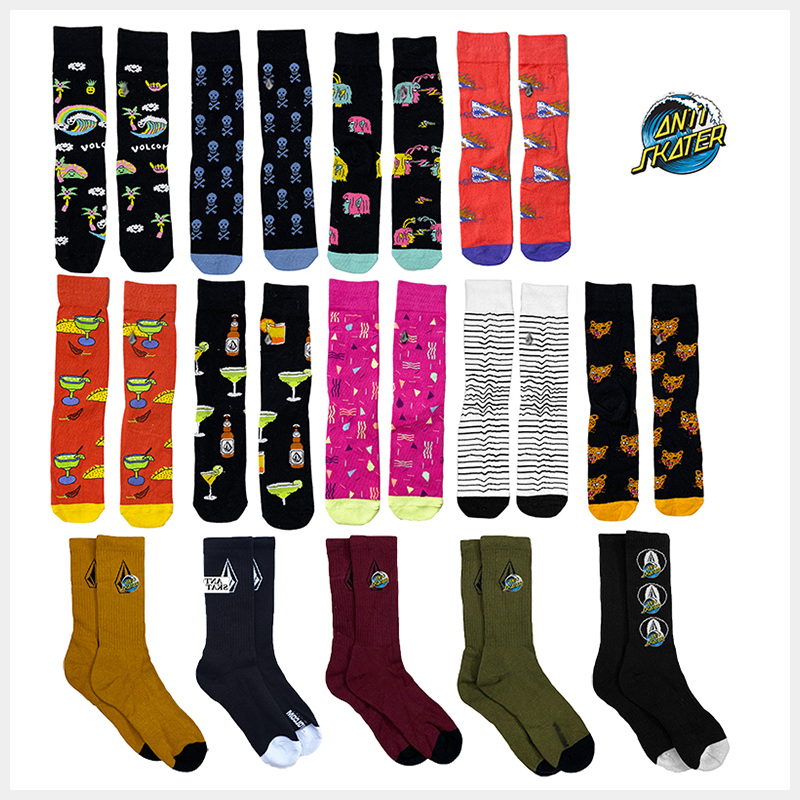 Antiskater~ Any 3 Pairs  ! Printed Embroidery, Towel Bottom, Diamond Skateboard Mid-Calf High Socks