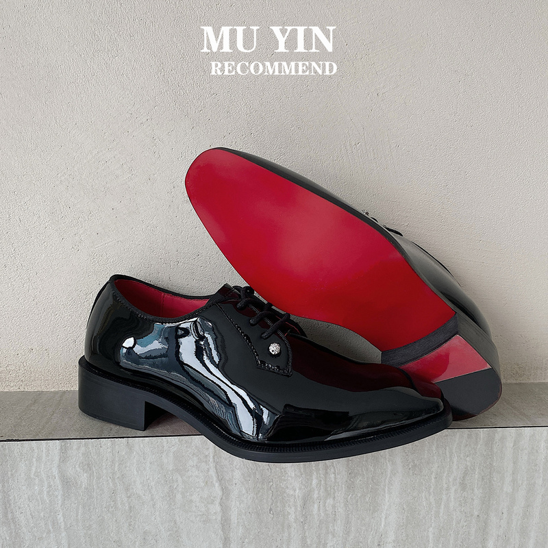 2025 New Derby Shoes Formal Wear Cl Red Sole Genuine Leather Lace-Up Shoes for Work and Commuting High-End Height-Increasing Groom Wedding Shoes