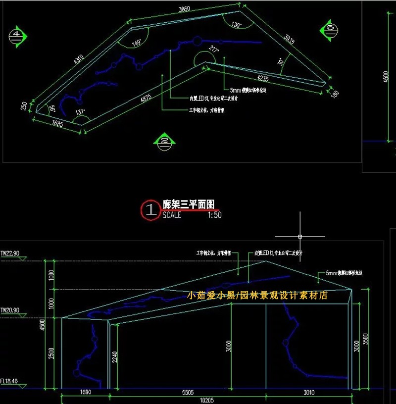 T1516小区广场公园廊架亭子景观小品设计方案施工图CAD平面...-8