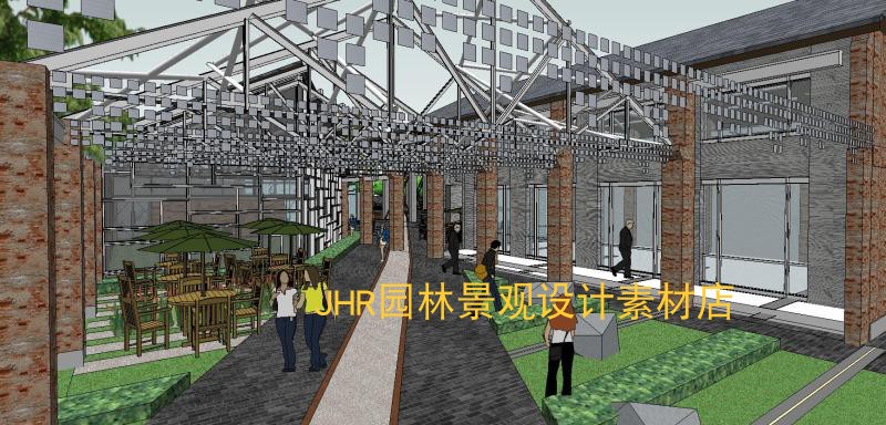 T1446工业风旧房老厂区工业园改造厂房建筑改造su模型sketchu...-6