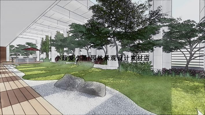 T2009新中式别墅庭院枯山水禅意景观空中花园SU模型sketchup...-5