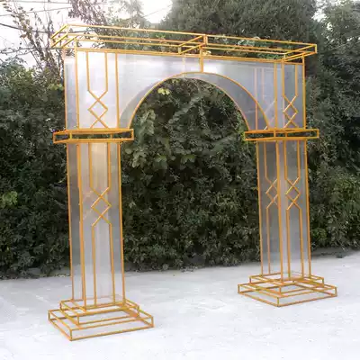 New wedding PC arch custom background wrought iron crystal grid Roman door wedding stage decoration props