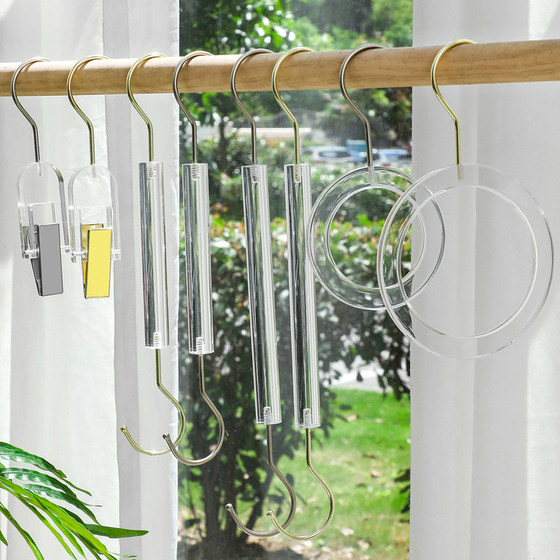 Acrylic hook hanger hook long S hook transparent s hook clothing store special crystal ring silk scarf ring scarf clip