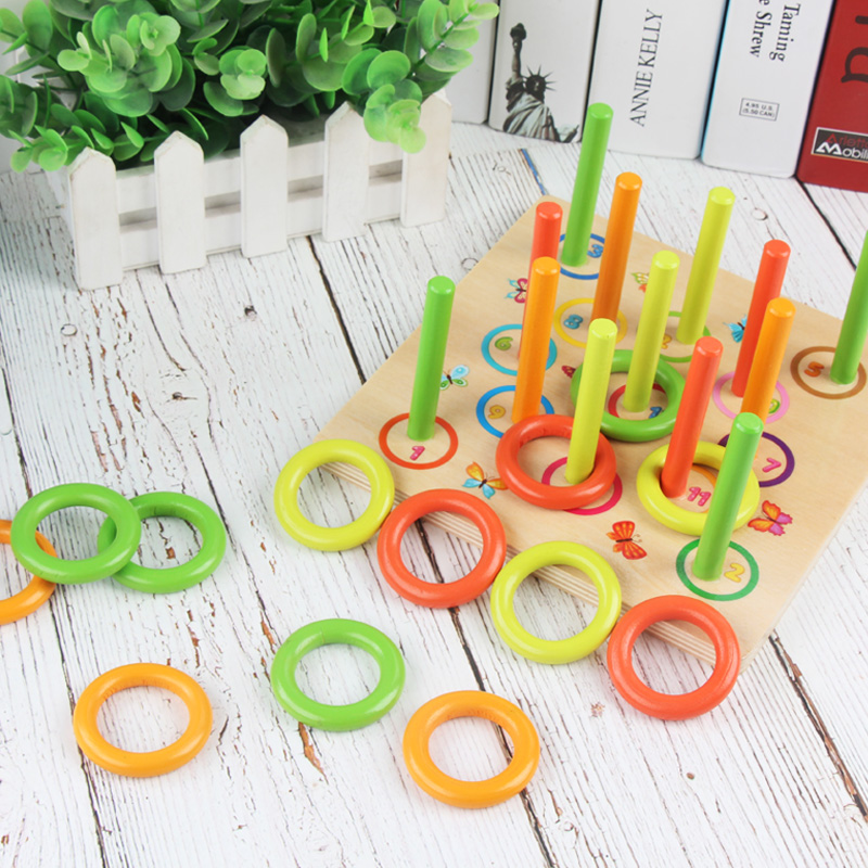 Infant geometric shape matching building block sleeve column baby early education puzzle ring game 1-3 year old toy