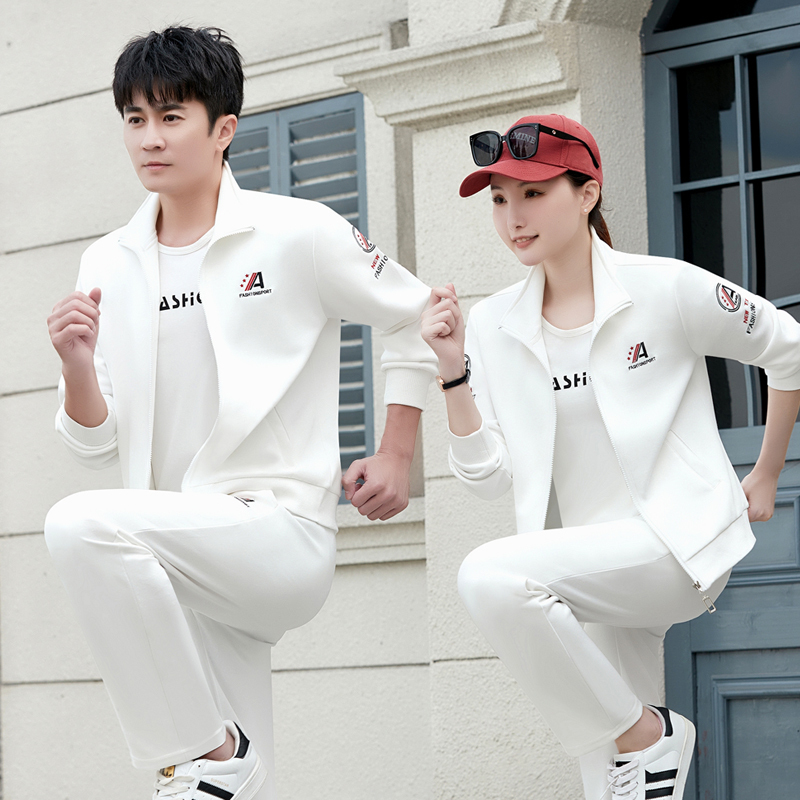 White Couple's Sports Suit for Men, 2026 New Spring and Autumn Three-Piece Set, Fashionable Casual Running Wear, Unisex White Couple's Sports Suit for Men, 2026 New Spring and Autumn Three-Piece Set, Fashionable Casual Running Wear, Unisex