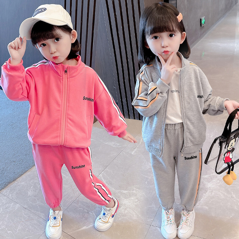 Girls spring and autumn suits 2021 new children's baby autumn casual wear sportswear children's western style two-piece suit