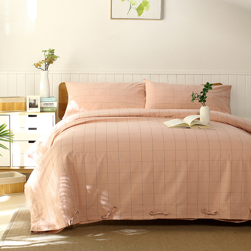 Autumn and winter pure cotton old coarse cloth four-piece double bed single quilt cover 4-piece thick cotton bedding set