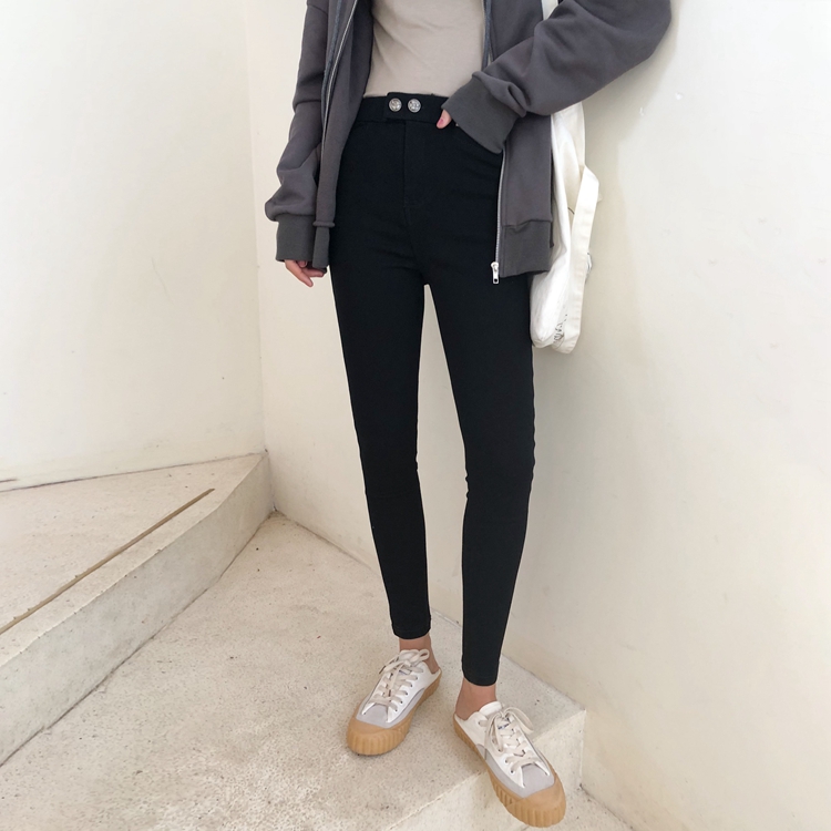 Con quỷ nhỏ nhà ong khóa quần skinny mỏng chân cao eo thon cao đàn hồi mặc quần legging nhỏ quần đen quần adidas nữ