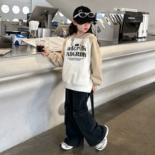 Осенняя толстовка, детский приятный телу лонгслив с капюшоном для отдыха, в западном стиле, подходит для подростков, оверсайз