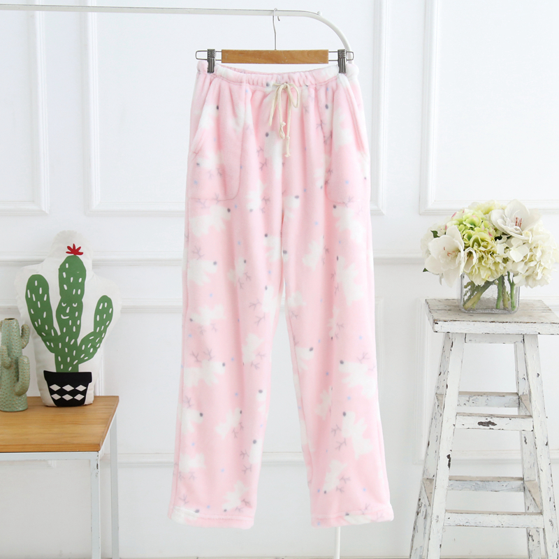 Nữ flannel san hô lông cừu nhà quần nam và nữ ngủ quần mùa thu và mùa đông dày quần ấm sống hoạt hình đồ ngủ quần đũi nam