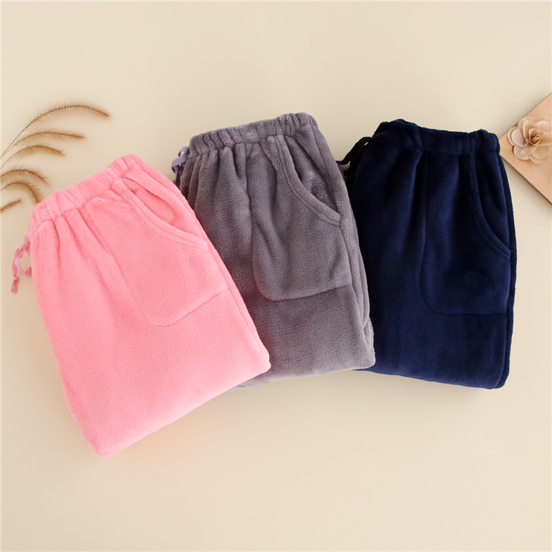 Gói mới Mùa đông dày nam và nữ cặp vợ chồng ngủ quần flannel nước nhung nhung lông cừu nhà có kích thước lớn quần gió nam