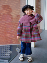 BangBang Full 2024 Girls Autumn and Winter Purple Plaid Coat Western Style Jacket Collar Denim Flare Pants