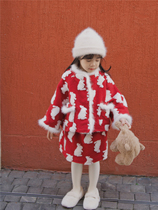 BangBang full 2023 autumn and winter girls red rabbit mink woolen coat skirt suit new year clothes