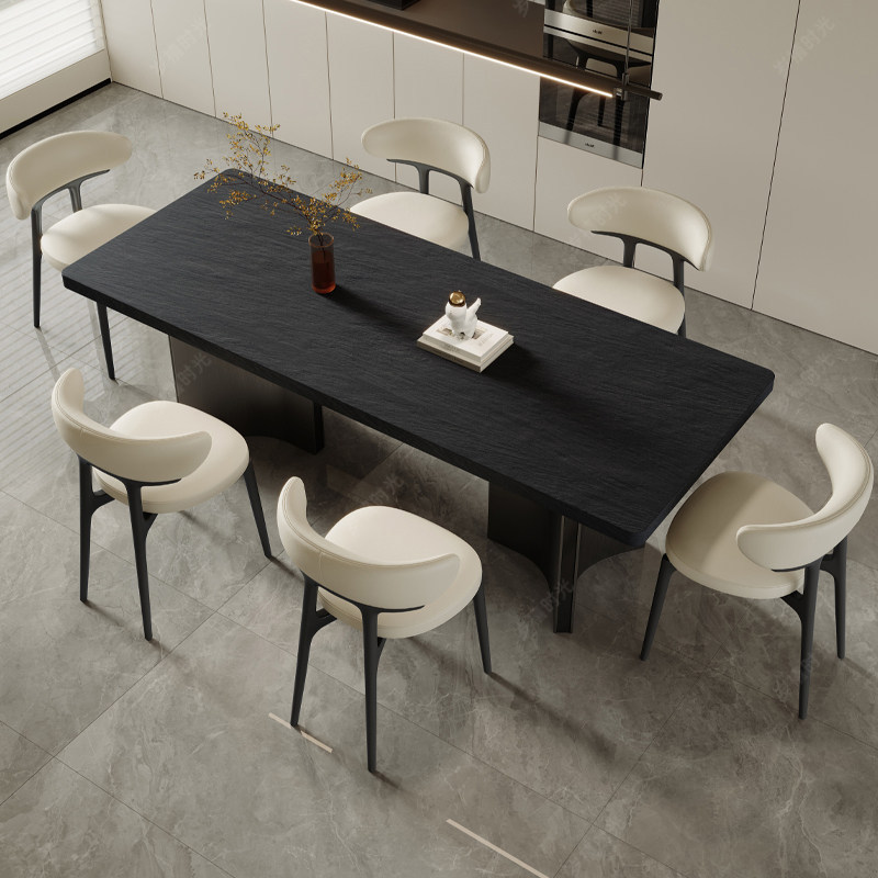 Inno Meteorite Black Thickened Rock Slab Dining Table and Chair Set, High-End Minimalist Italian Style for Living Room