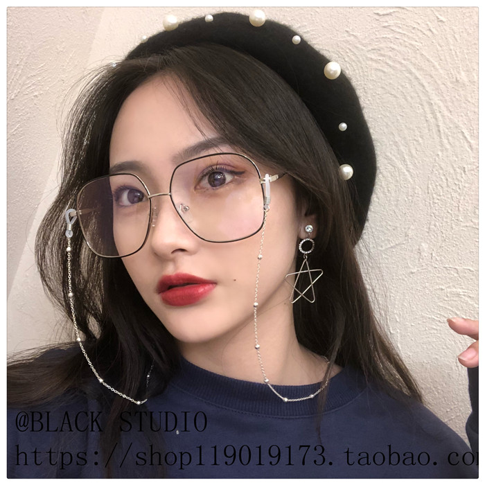 2018 mùa thu retro lớn chuỗi hạt chuỗi mắt kính chuỗi có thể được trang bị với khuôn mặt biến đổi khuôn mặt nhỏ khung mặt nhỏ kính chống ánh sáng xanh