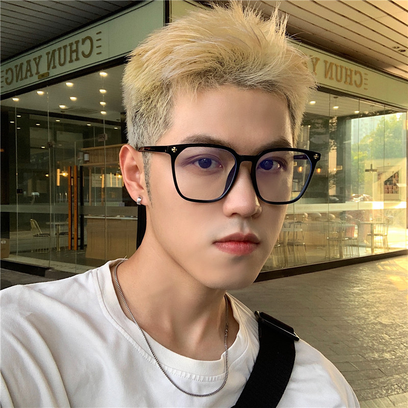Japanese-Style Square Frame Glasses, Black Thick Rim, Plain Look, Korean Fashion for Trendy Men, Non-Prescription Glasses, Suitable for Large Round Faces, Slimming Effect, Blue Light Blocking Japanese-Style Square Frame Glasses, Black Thick Rim, Plain Look, Korean Fashion for Trendy Men, Non-Prescription Glasses, Suitable for Large Round Faces, Slimming Effect, Blue Light Blocking