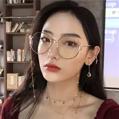 Harajuku wind big frame thin face chain glasses ins shape makeup frame female Japanese soft girl round face with myopia mirror
