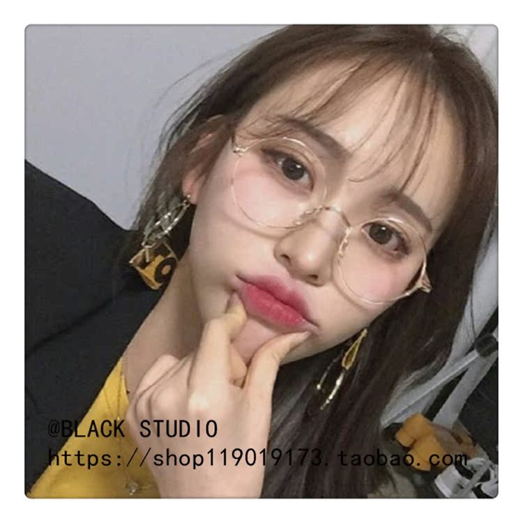 Hồng Kông-phong cách retro ulzzang đồng bằng mặt kính nữ vòng khung shape vòng mặt gương phẳng có thể được trang bị cận thị