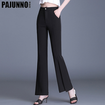 Black Horn Pants Woman High Waist 2022 Spring Slim slim Ice Silk Pants Loose Display Slim Feel 90% Open Fork Microlaserpants