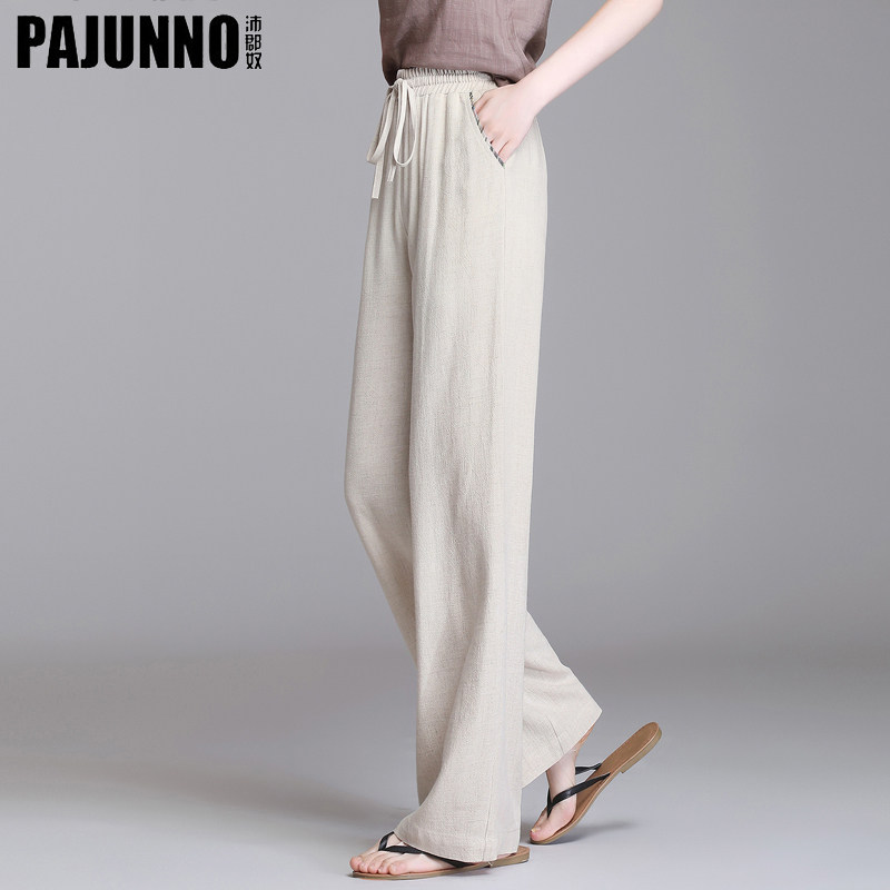 Cotton and linen wide pants women spring and autumn high waist hanging feeling mop pants loose slacks ice silk straight pants linen women's pants