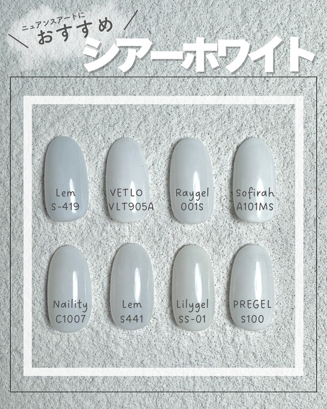 Japanese Riccagel Nail Gel Polish, Milky White, White, Cream White, White Series Collection