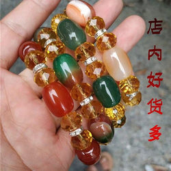 Bucket bead crystal bracelet ຂະ​ຫນາດ​ໃຫຍ່​ສາຍ​ແຂນ​ສີ​ແດງ​ແລະ​ສີ​ຂຽວ​ດອກ peacock ມັງ​ກອນ​ຮູບ​ແບບ agate chalcedony rain flower stone square bead tube bead bracelet