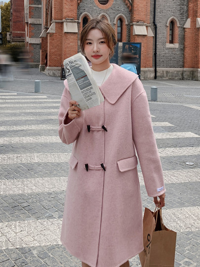 Pink Woolen Coat for Women, Autumn and Winter 2024 New Style, Korean Style, High-End, Elegant, Age-Reducing, Mid-Length Woolen Coat