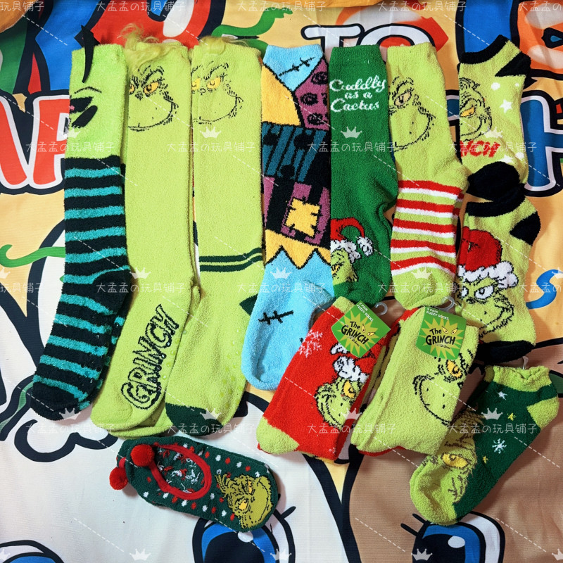 10 Pairs of  Export Christmas Green Furry Monster Grinch Cartoon Socks Coral Fleece Socks