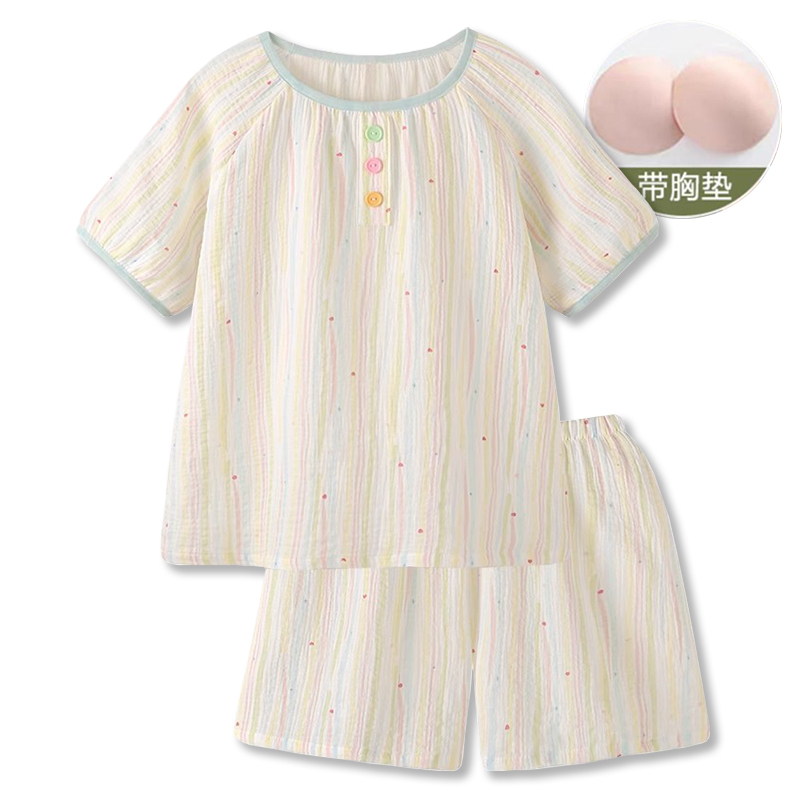 Cotton Nursing Pads, Double-Layer Cotton, Baby Cotton, All-Cotton, Thin Style, Women's Set, Gauze Pajamas, Short-Sleeved Shorts, Women's Autumn and Summer Breathable Cotton Nursing Pads, Double-Layer Cotton, Baby Cotton, All-Cotton, Thin Style, Women's Set, Gauze Pajamas, Short-Sleeved Shorts, Women's Autumn and Summer Breathable