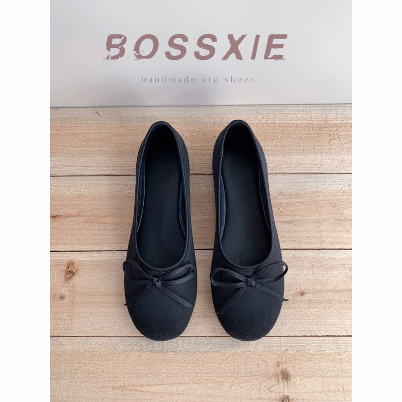Bossxie Same Style Ultra-Soft Flat Ballet Shoes for Women 2026 Spring Round Toe Bowknot Silk Vintage Versatile Women's Shoes