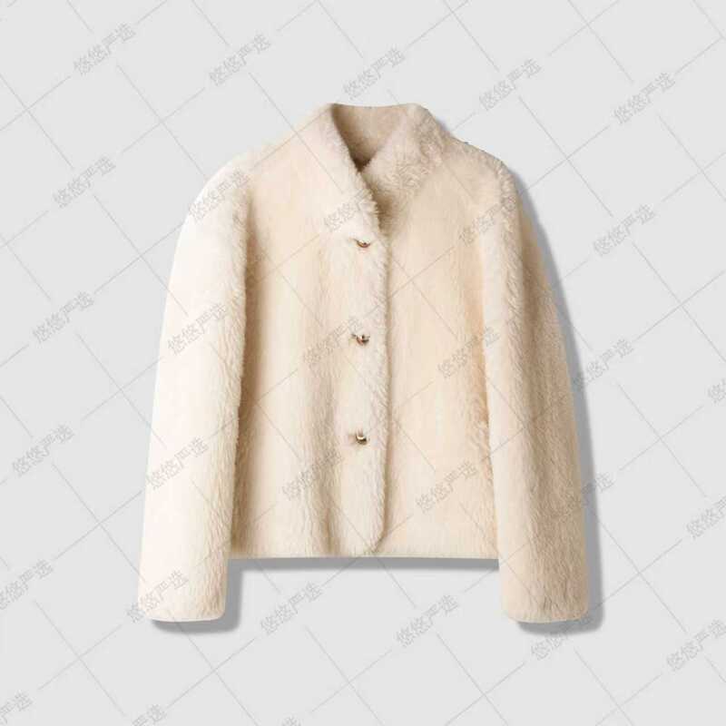 【Fur Integrated】618 Big Sale!! Autumn and Winter Women's Wool Short Coat with Stand Collar and Plush Lining for Women Kl82505