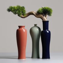 Jingdezhen handmade ceramic vase Study living room flower arrangement ornaments Retro style flower home soft blue glaze bottle