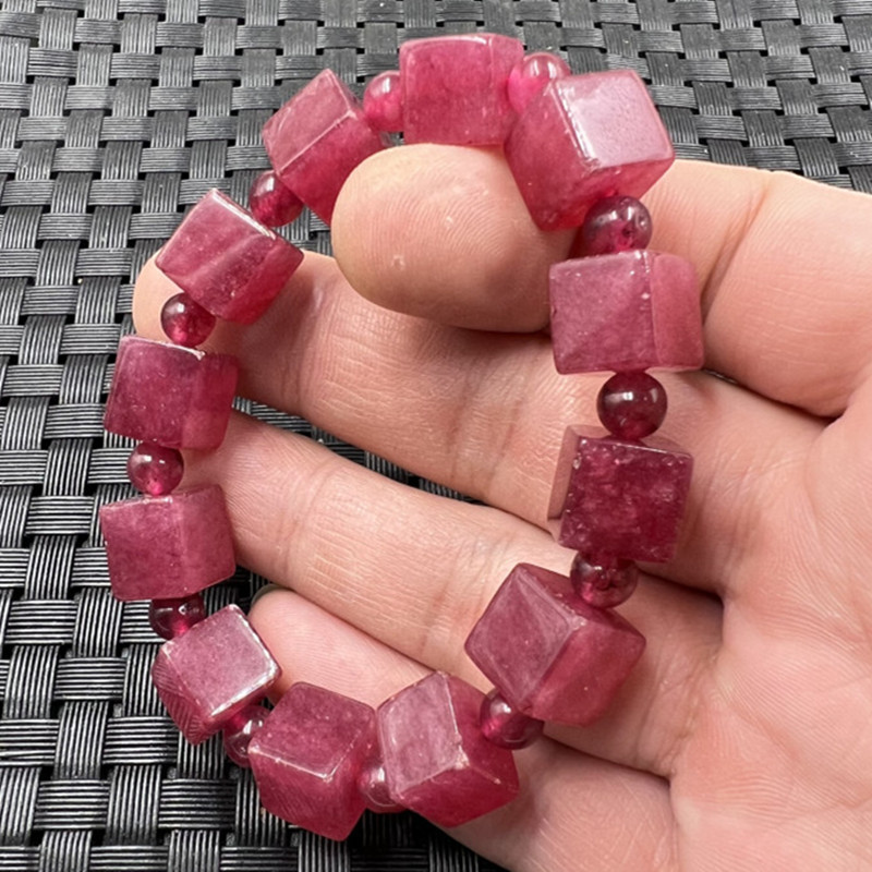 Jade Bracelet, Red Square Bracelet, Quartzite Jade, Watermelon Red Bracelet, Personalized Bracelet, Creative Jade Bracelet