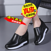 New spring and autumn leather British style flat leather one-pedal womens shoes with Inner height and thick bottom students