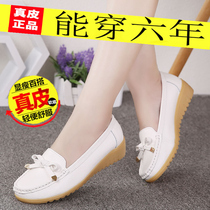 2020 Spring and Autumn new leather womens shoes bow mother shoes Bean shoes single shoes mother shoes shallow single shoes